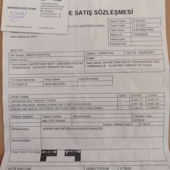 Enza Home Teslim Edilmeyen Ürünler.