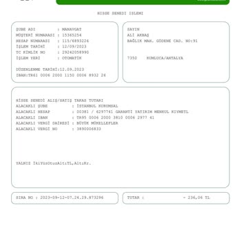 Garanti BBVA Hisse Senedi Alış Satış Tutarı Ücreti