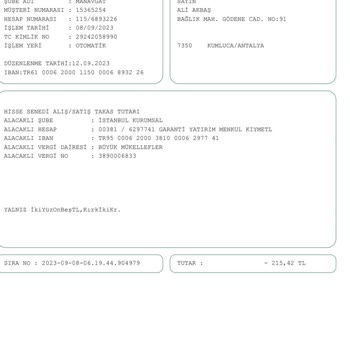 Garanti BBVA Hisse Senedi Alış Satış Tutarı Ücreti