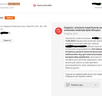 Hepsiburada Fiyat Değişikliği İçin Siparişimi İptal Etti.