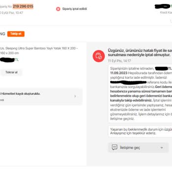 Hepsiburada Fiyat Değişikliği İçin Siparişimi İptal Etti.