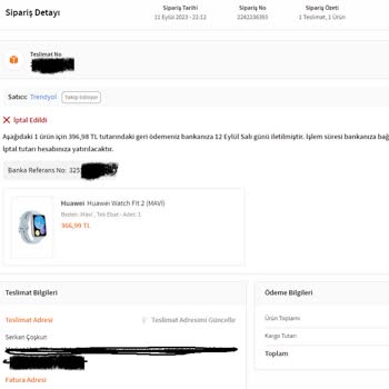Trendyol Gibi Dev Bir Markanın Akıllı Saat Siparişimi İptal Etmesi.
