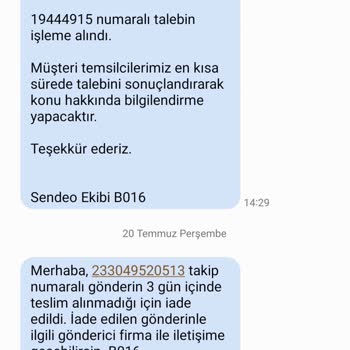 Sendeo Kargo-Teslim Edilmeden İade Edilen Kargolar