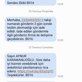Sendeo Kargo-Teslim Edilmeden İade Edilen Kargolar