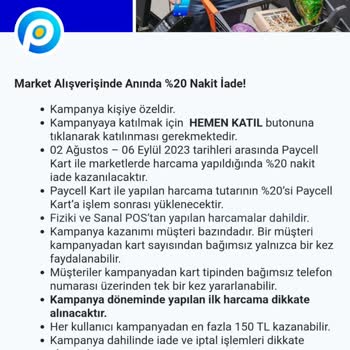 Paycell Market Harcamasına İade Yapmıyor.