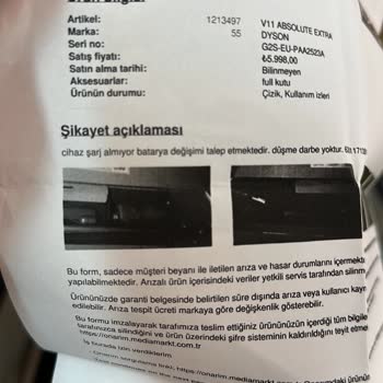 Dyson V11 Süpürge Garanti Kapsamında Yapılmadan Geri Gönderildi