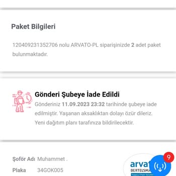 Arvato Lojistik Sorumsuzluğu Kargomu Teslim Edememesi