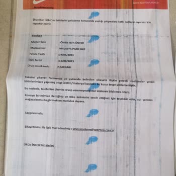 Malatya Park Nike Garanti İsteğimizi Reddetti