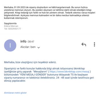 BKM Kitap Siparişim Kargolanmadı