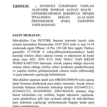 Ev Bazaar AVM Para İadesi Yapılmadı.
