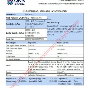QNB Finansbank İşsizlik Teminatlı Kredi Hayat Sigortası