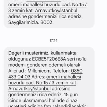 Millenicom İade Modem Kargo Ücreti