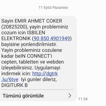 Teknik Servisin Gelmemesinden Dolayı Digiturk Yayını İzleyemiyorum.