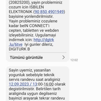 Teknik Servisin Gelmemesinden Dolayı Digiturk Yayını İzleyemiyorum.