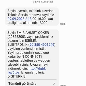 Teknik Servisin Gelmemesinden Dolayı Digiturk Yayını İzleyemiyorum.