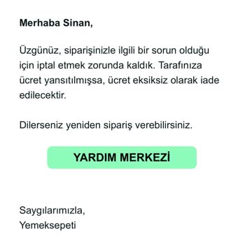 Yemek Sepeti Sipariş İptal