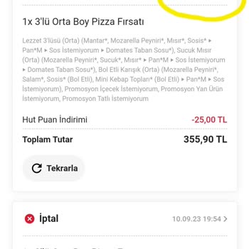 Pizza Hut Sürekli Sipariş İptali Ve Eksik Malzeme