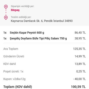 Yemeksepeti Mahalle Mopaş Marketin Satın Alınan Ürünleri İptal Etmesi