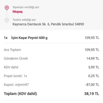 Yemeksepeti Mahalle Mopaş Marketin Satın Alınan Ürünleri İptal Etmesi