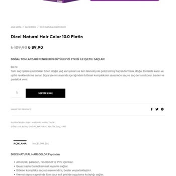 Dieci Hair Boya Yanındaki Köpüğü Gelmedi