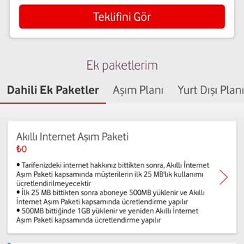 Vodafone Ek Paket Ücreti