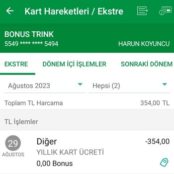 Garanti BBVA Yıllık Kart Ücreti