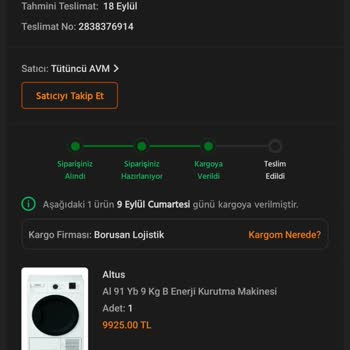 Borusan Lojistik Satıcıya Teslim Edilmesi Gereken Ürün