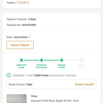 Yataş Enza Home Yataş Teslimat Yapılmaması