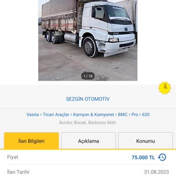 Sahibinden Kamyon Galerisi İlanında Fiyat Uyuşmazlığı