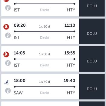 THY İstanbul-Hatay Seferlerinin Dolu Görünmesi