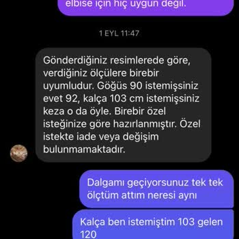 Nur Official İstediğim Ölçülerde Dikilmeyen Ürünü İade Edemiyorum