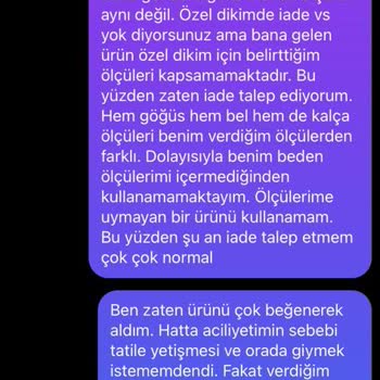 Nur Official İstediğim Ölçülerde Dikilmeyen Ürünü İade Edemiyorum