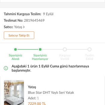 Yataş Yatağımın Kargoya Verilmemesi