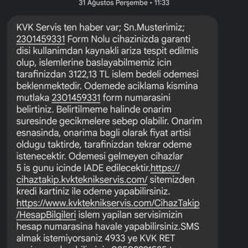KVK Garantili Ürünün Kullanıcı Hatası