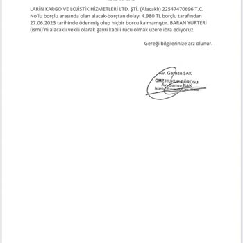 Global Satış Larin Kargo Online Teslim Almadığım Bir Ürün İçin Paramın Alınması