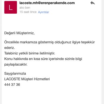 Lacoste Ürün İadesi Sonrası Para İadesi Yapılmıyor
