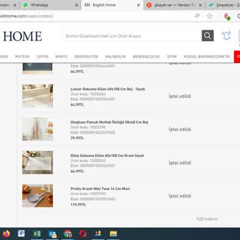 English Home Web Alışverişi Ve Çözülmeyen İptal/iade