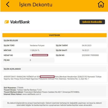 VakıfBank Mükerrer Sarı Panjur Sigorta Ücreti Alınması