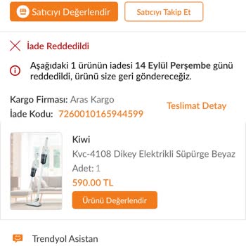 Trendyol Kiwi İademi Kabul Etmiyor