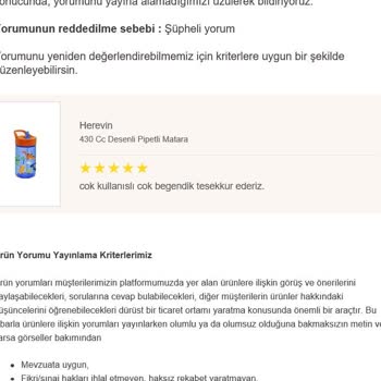 Trendyol Yorum Yazamıyorum Direk Red Veriyor