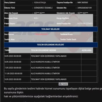 Aras Kargo Eti Şubesi Hiçbir Paketimi Getirmiyor