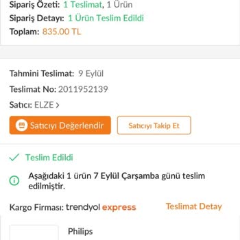 Philips Teknik Servis Hizmetler (0850 811 1434) Trendyol Faturayı Gönderemiyor, Philips Servisi Tamir Yapmıyor.