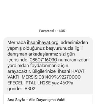 0850 711 60 30 İnsani Hayat Vakfı