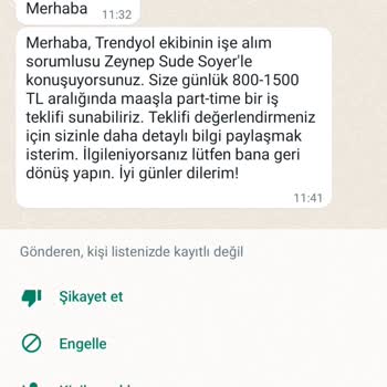 WhatsApp Trendyol'dan İş Teklifi Alan Kişi