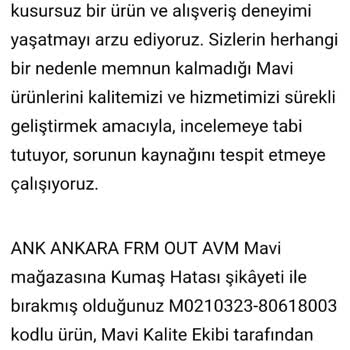 Mavi Marka Üründeki Kusur