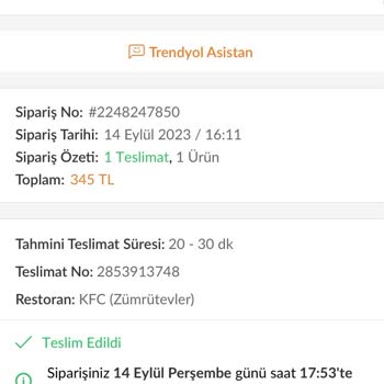 KFC Trendyol'dan Ürünü Getirmedi