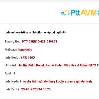 PttAVM Yanlış Ürün Gönderilmiş