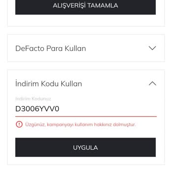 DeFacto Geçersiz Kod Uyarısı