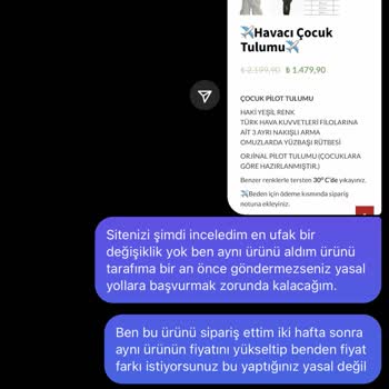 Savaşan Kanatlar Sipariş Verdiğim Ürünü Teslim Etmeyip Benden Fiyat Farkı İstemeleri
