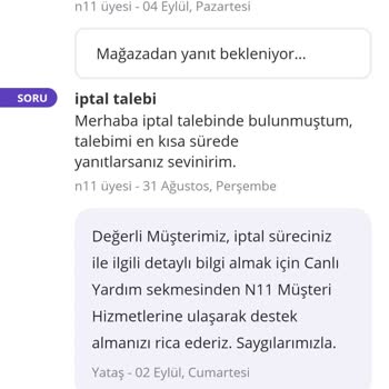 Yataş N11 Ürün İptalini Gerçekleştirmiyor!